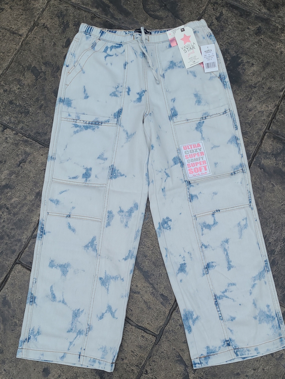 NWT! Vanilla Star Girls 16 wide leg high rise tie dye denim retro inspired jeans
